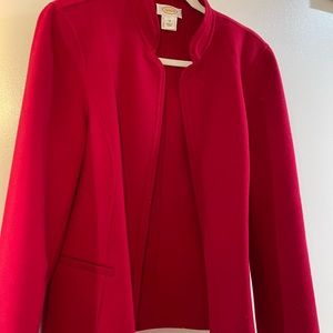 Red double faced wood jacket by Talbots. Size 14. Stand up collar.